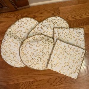 Storage Bags Silverware Cloth Napkins Zip Top Gold White Set of 5